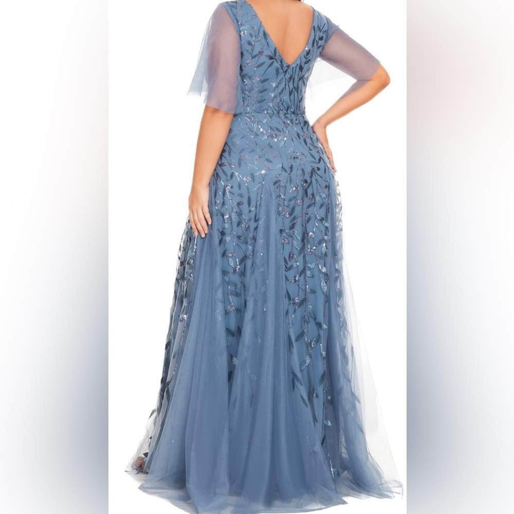 Chic Blue Tulle Mother of Groom/Bride Dress - Picture 5 of 6